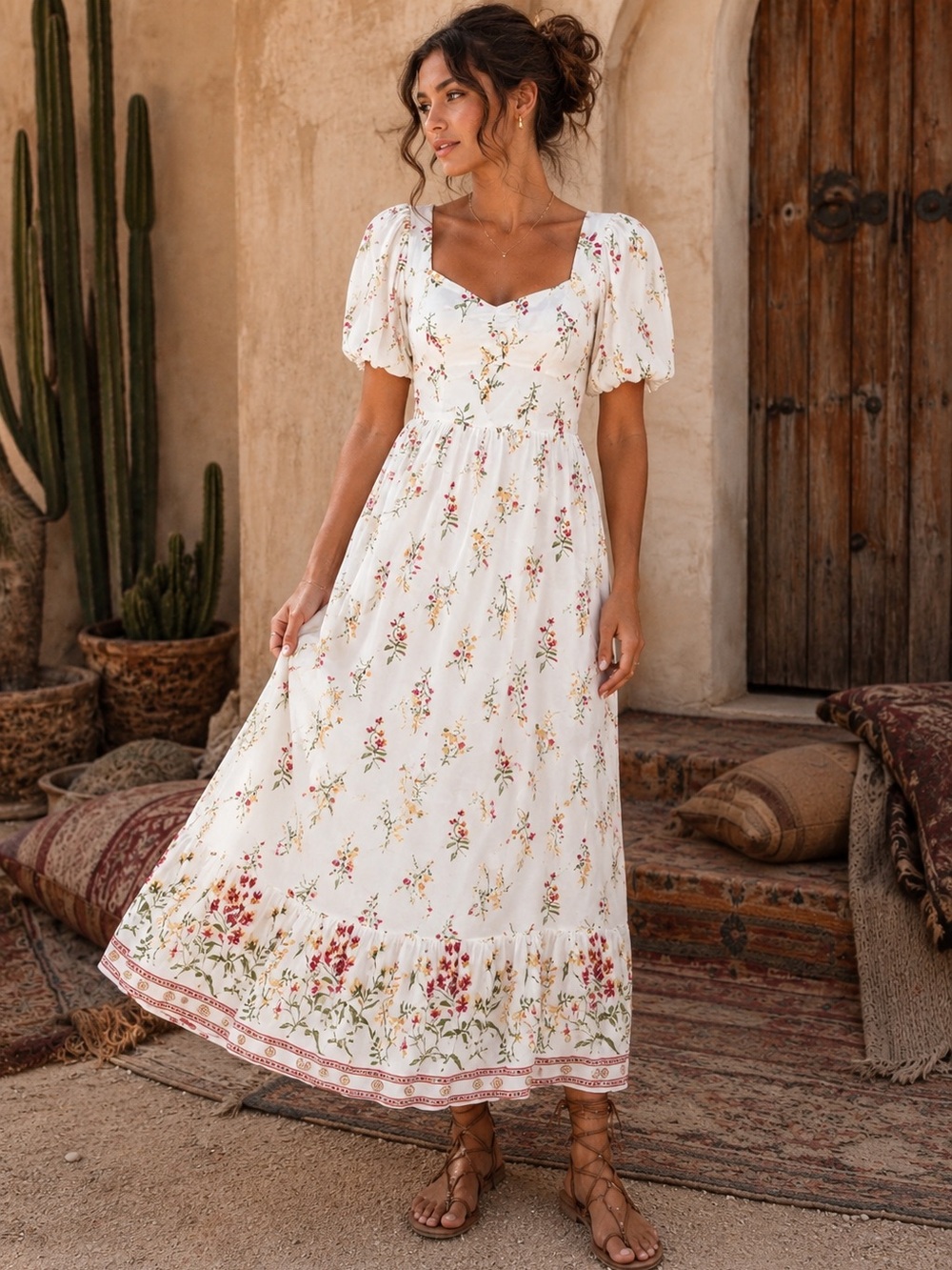 452. Boho Wildflower Whisper Maxi Dress Floral - Picture 3 of 3